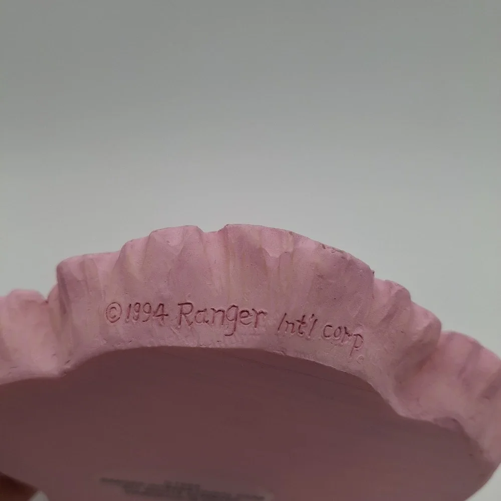 Vtg 1994 Ranger International Pink Flower Trinket Dish Resin Jewelry Tray 5.5